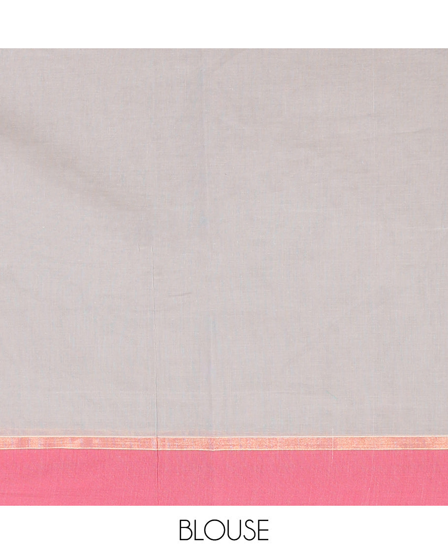 Grey Coimbatore Cotton Saree, Decked Up with Buttas, a Contrast Temple Border, a Pallu of Intricate Design, and a Matching Blouse