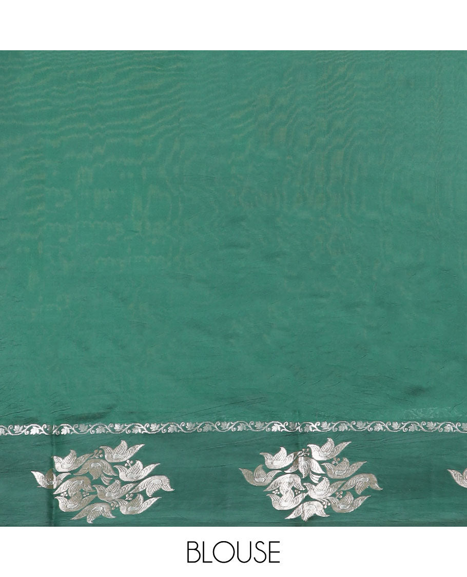 Red floral motifs banaras dupion silk saree with self zari design border & floral design pallu