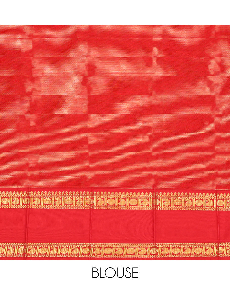 Dark Green Budget Silk Saree, Elegantly Framed with Zari Buttas and Stripes, Complemented by a Contrast Traditional Rettai Pettu Border, Grand Pallu, and a Contrast Blouse