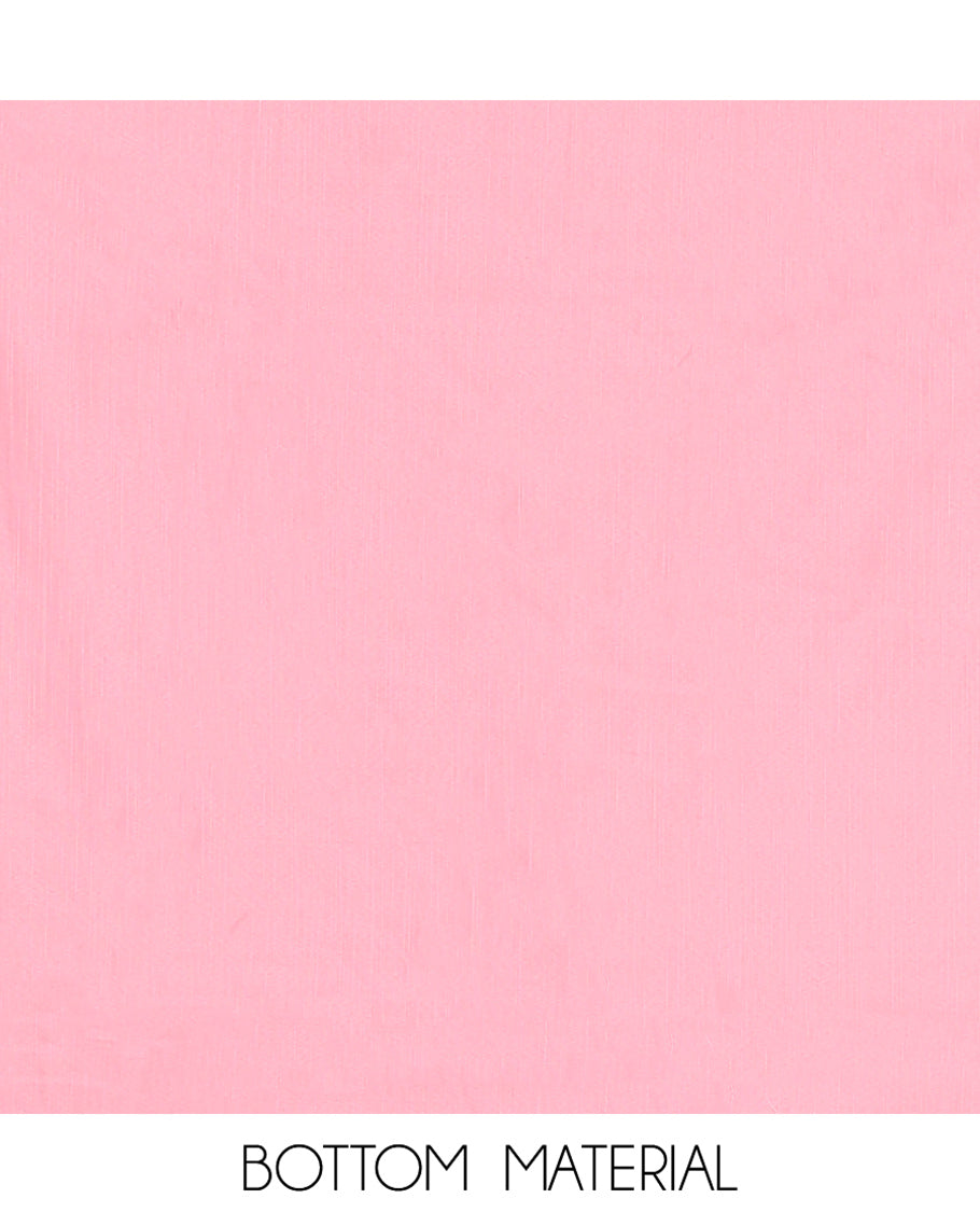 Pink Material Churidar Set, Sparsely Woven with Buttas and Pichwai Cow Printed Semi-Linen Top, Comes with a Contrast Plain Santoon Bottom, Santoon Dupatta of Unique Pichwai and Human Figurines Print