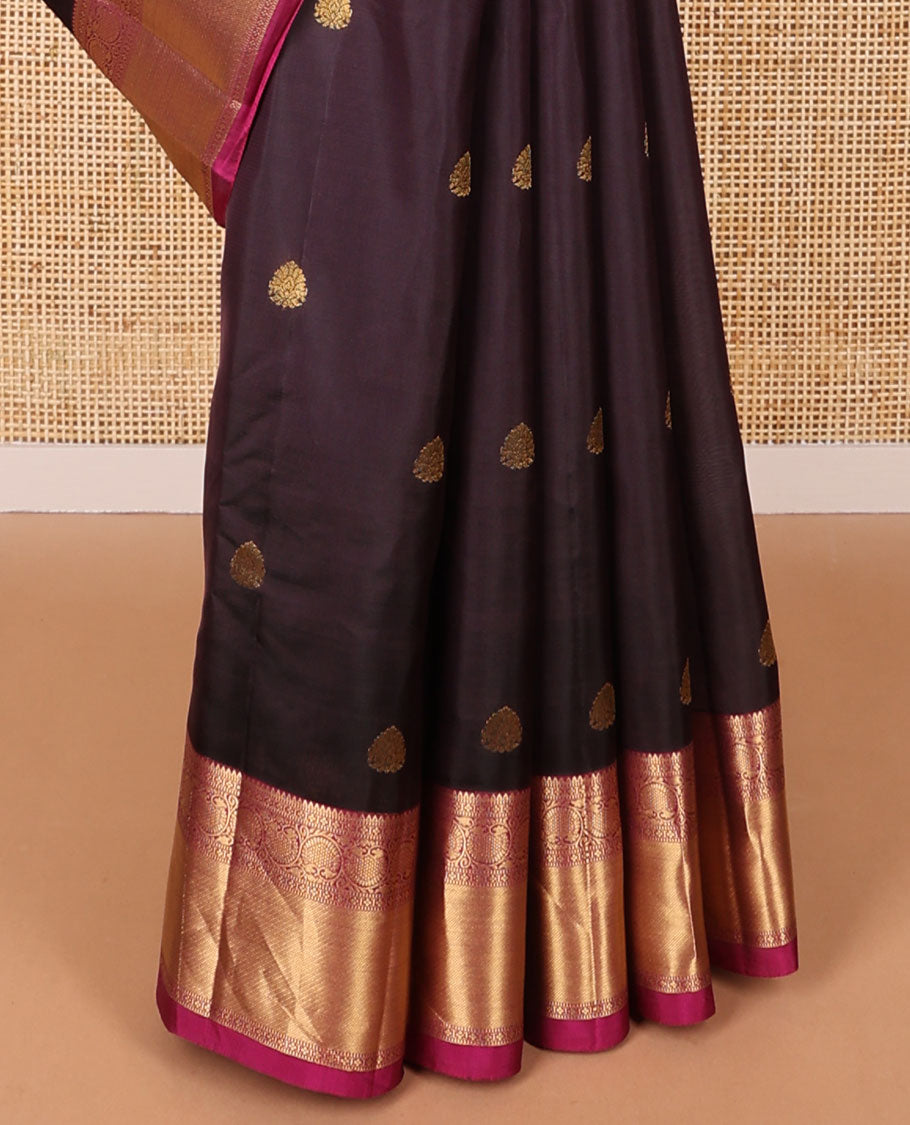 Violet buttas vasundhara elite silk saree with contrast traditional zari design border & floral ogee design pallu