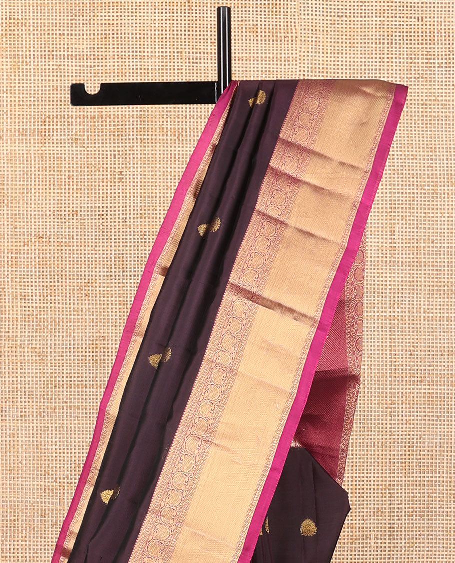 Violet buttas vasundhara elite silk saree with contrast traditional zari design border & floral ogee design pallu