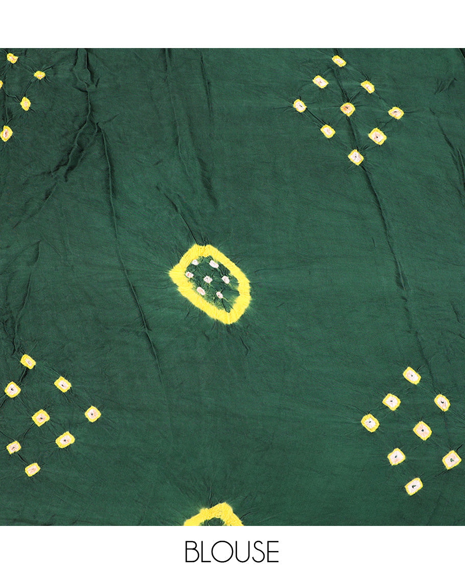 Borderless Green Bandhani Dola Silk Saree
