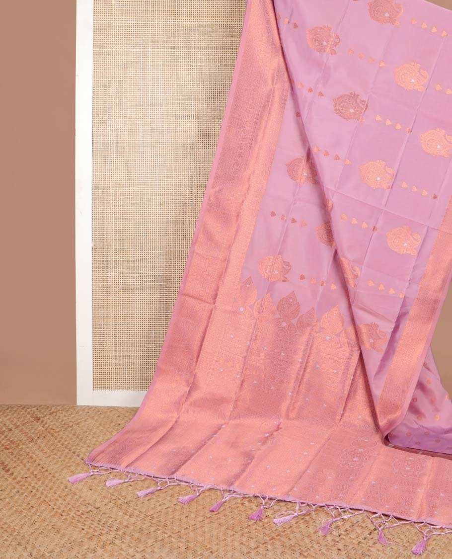 Mauve floral motifs butter silk saree with self intricate zari design border & intricate floral design pallu