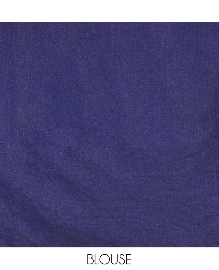 Borderless Peacock Blue and Navy Blue Plain Khadi Mul Cotton Saree, Highlighted by Captivating Contrast Colored Pallu, and Paired with a Contrast Blouse