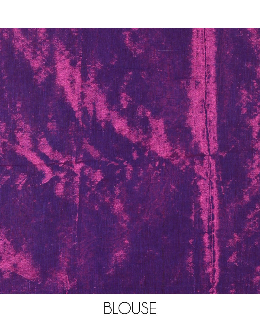 Borderless violet mirror work khadi tissue saree, mirror work pallu, and a matching blouse