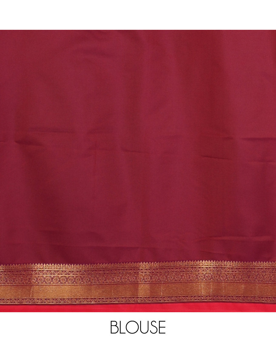 Pink chakra buttas semi-soft silksaree,contrast ganga jamuna rettai pettu traditional border & pallu of paisley & stripes