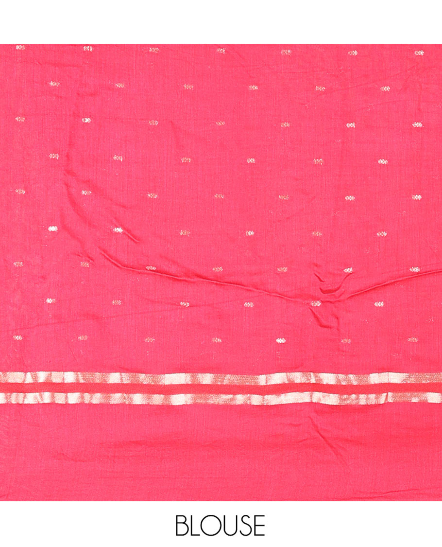 Bottle Green Assam Silk Saree, Accentuated with Zari Buttas on Its Body, Complemented by Contrast Zari Striped Border, Pallu Steeped with Gleaming Zari Stripes and Buttas, and Paired with a Contrast Blouse