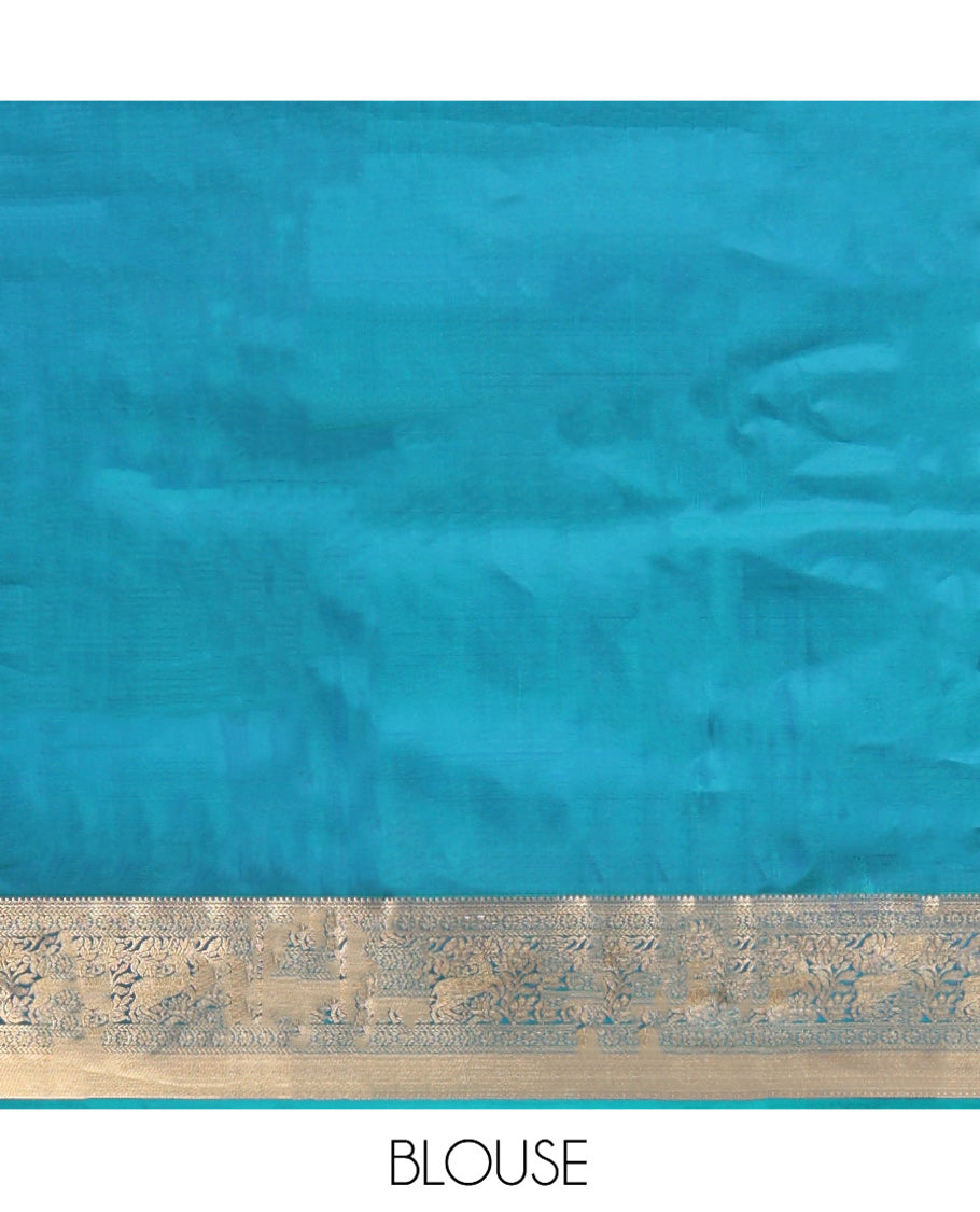 Blue Vasundhara Lite Silk Mix Saree, Elevated with Zari Buttas All Over Its Body, Highlighted by Zari Border of Kathir, Kamalam, and Maan Designs, Grandly Decked Up Pallu and Paired with a Matching Blouse