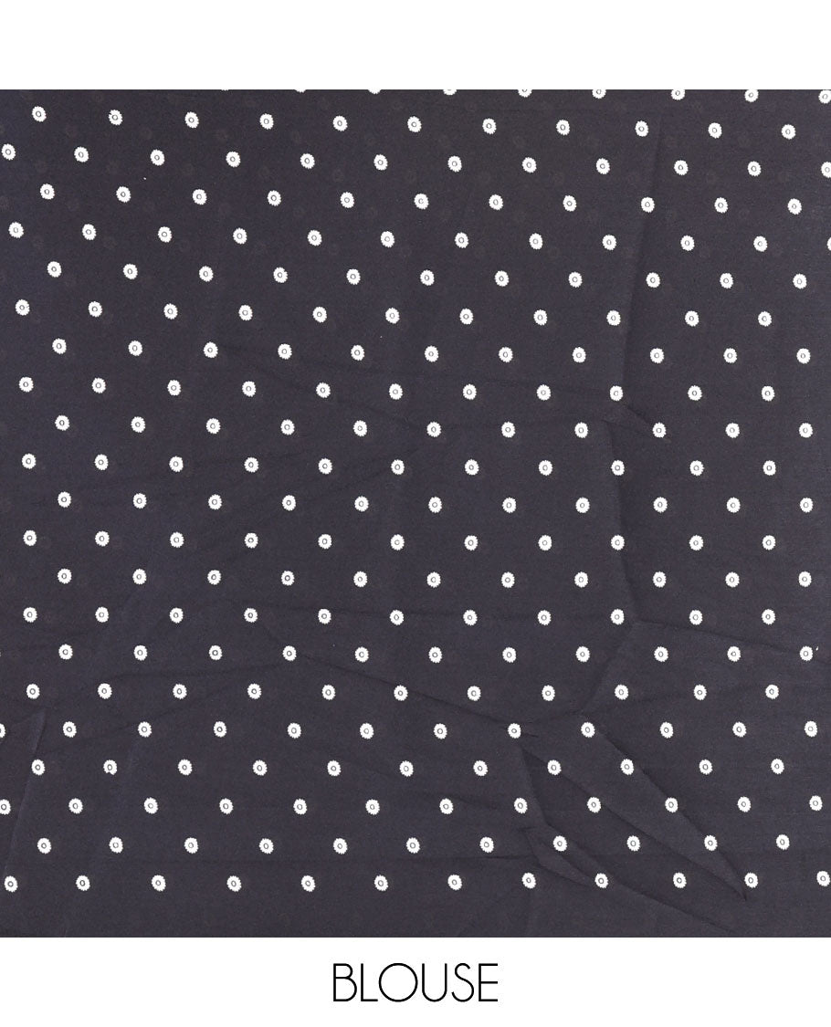 Half-white tree motifs digitally printed Gajji silk saree with contrast printed border of upside down tree motifs, and contrast printed blouse