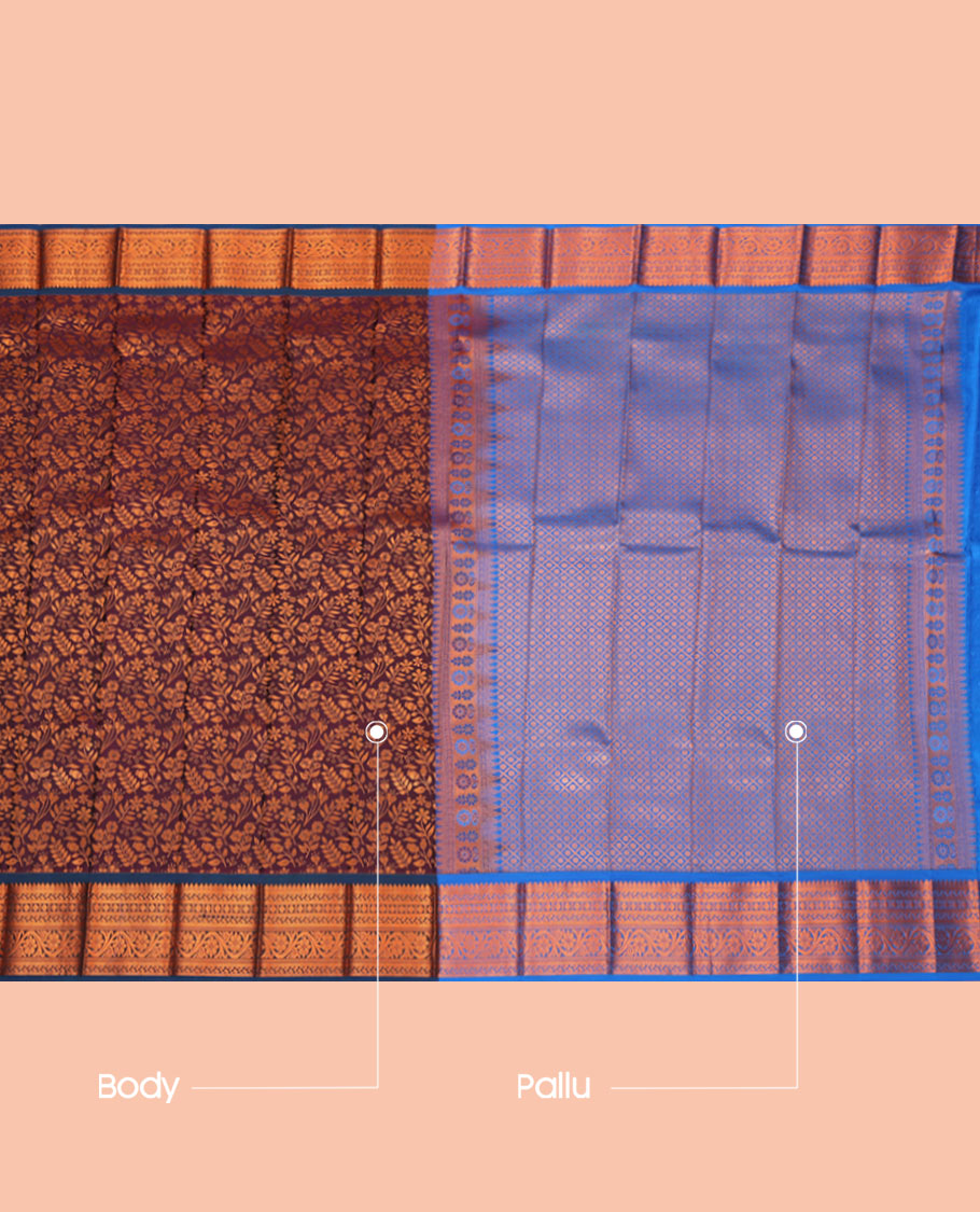 Brown Budget Silk Saree, Mesmerized with Jacquard Design, a Contrast Traditional Zari Border, Grand Pallu, and a Contrast Blouse