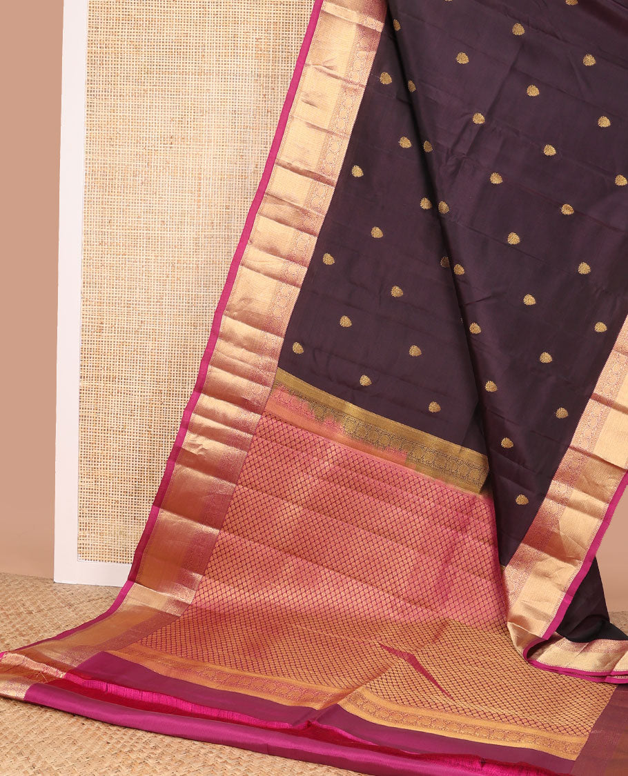 Violet buttas vasundhara elite silk saree with contrast traditional zari design border & floral ogee design pallu