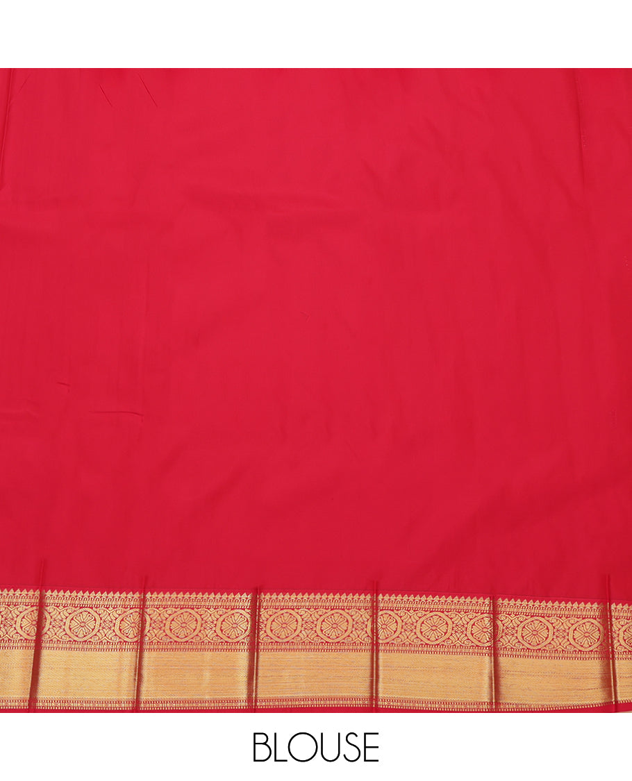 Green Budget Silk Saree, Elevated with Zari Buttas and Stripes, Complemented by a Contrast Traditional Zari Border, Grand Jaal Pallu, and Contrast Blouse