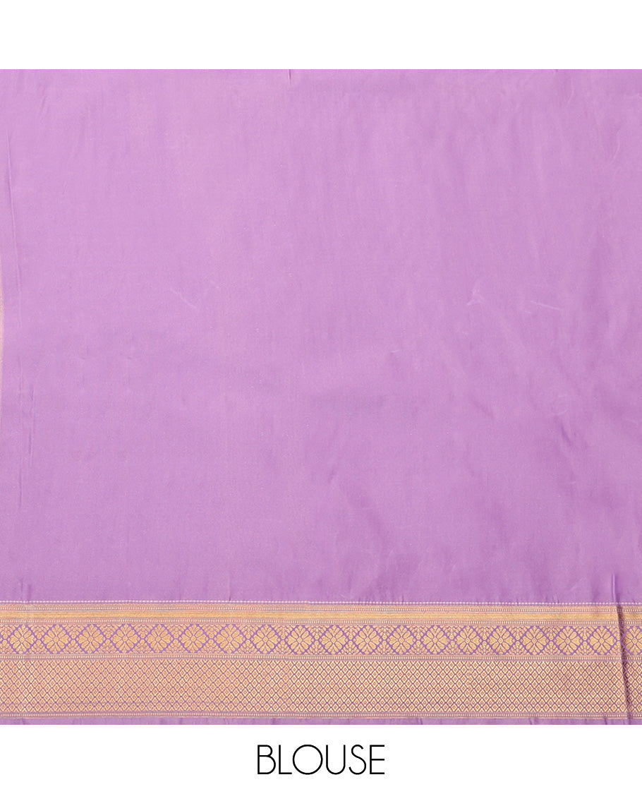 Lavender Budget Silk Saree, Prettified with Zari Buttas All Over Its Body, Highlighted by a Traditional Zari Design Border, Grand Jaal Pallu, and Paired with a Contrast Blouse