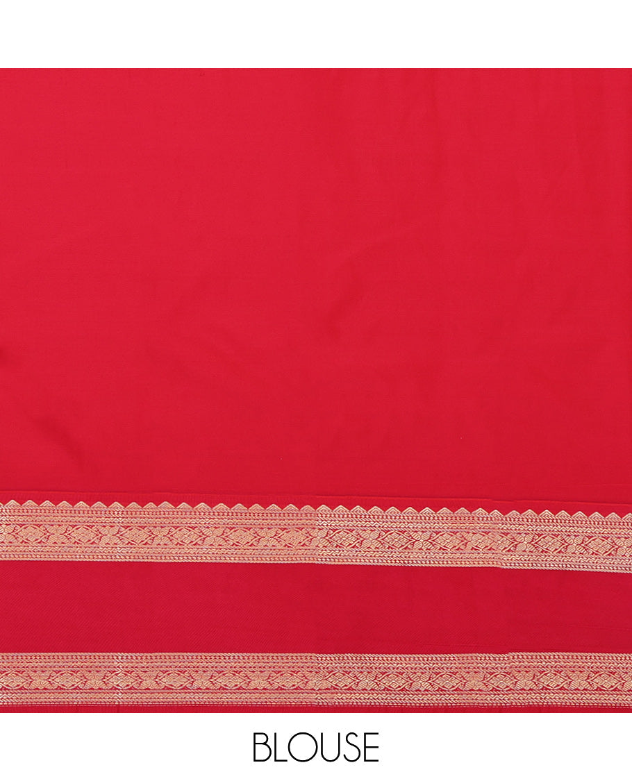 Blue Budget Silk Saree, Gracefully Embellished with Zari Buttas and Zari Stripes on Its Body, Complemented by a Contrast Traditional Zari Rettai Pettu Border, Grand Jaal Pallu, and Paired with a Contrast Blouse