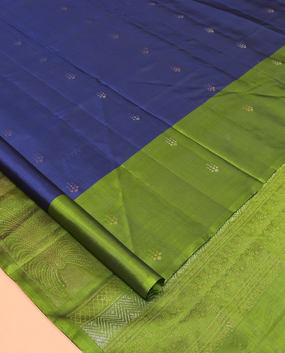 Blue Mayuri Lite Silk Mix Saree, Adorned with Zari Buttas, Complemented by a Contrast Zari Buttas Woven Border, Sparsely Woven Pallu, and a Contrast Blouse