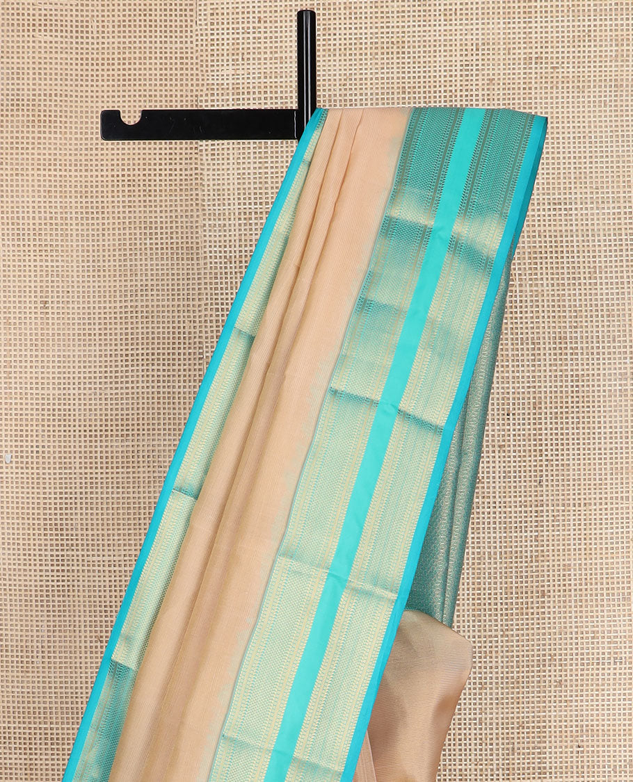 Sandal striped vasundhara silk mix saree, contrast jaal pallu & border of muthu,banaras, ara maadam & ara bogudi