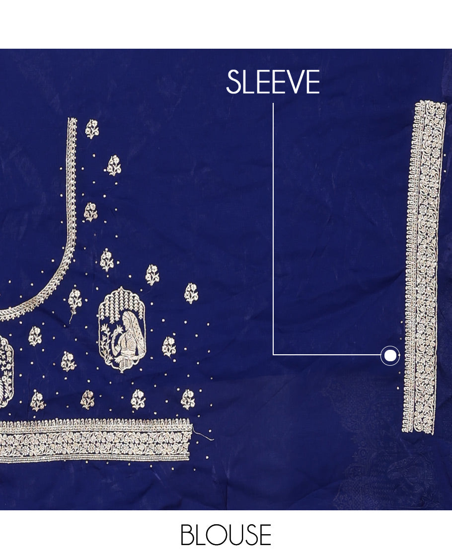 Navy blue plain designer saree with intricate embroidered border