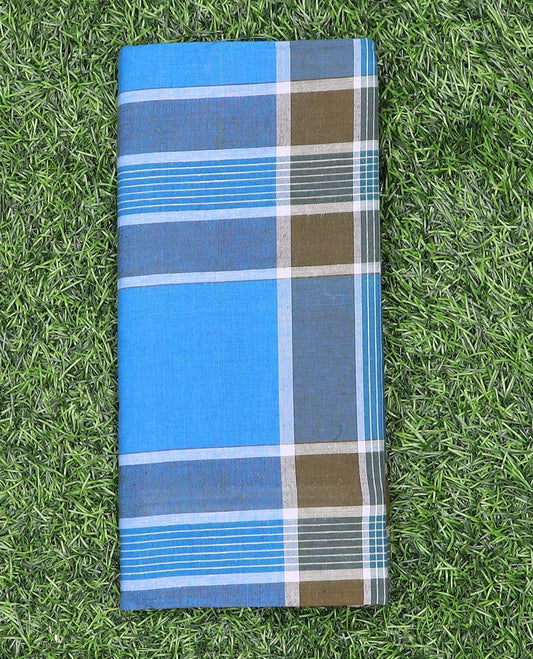 Blue vertical and horizontal striped cotton cozy lungi