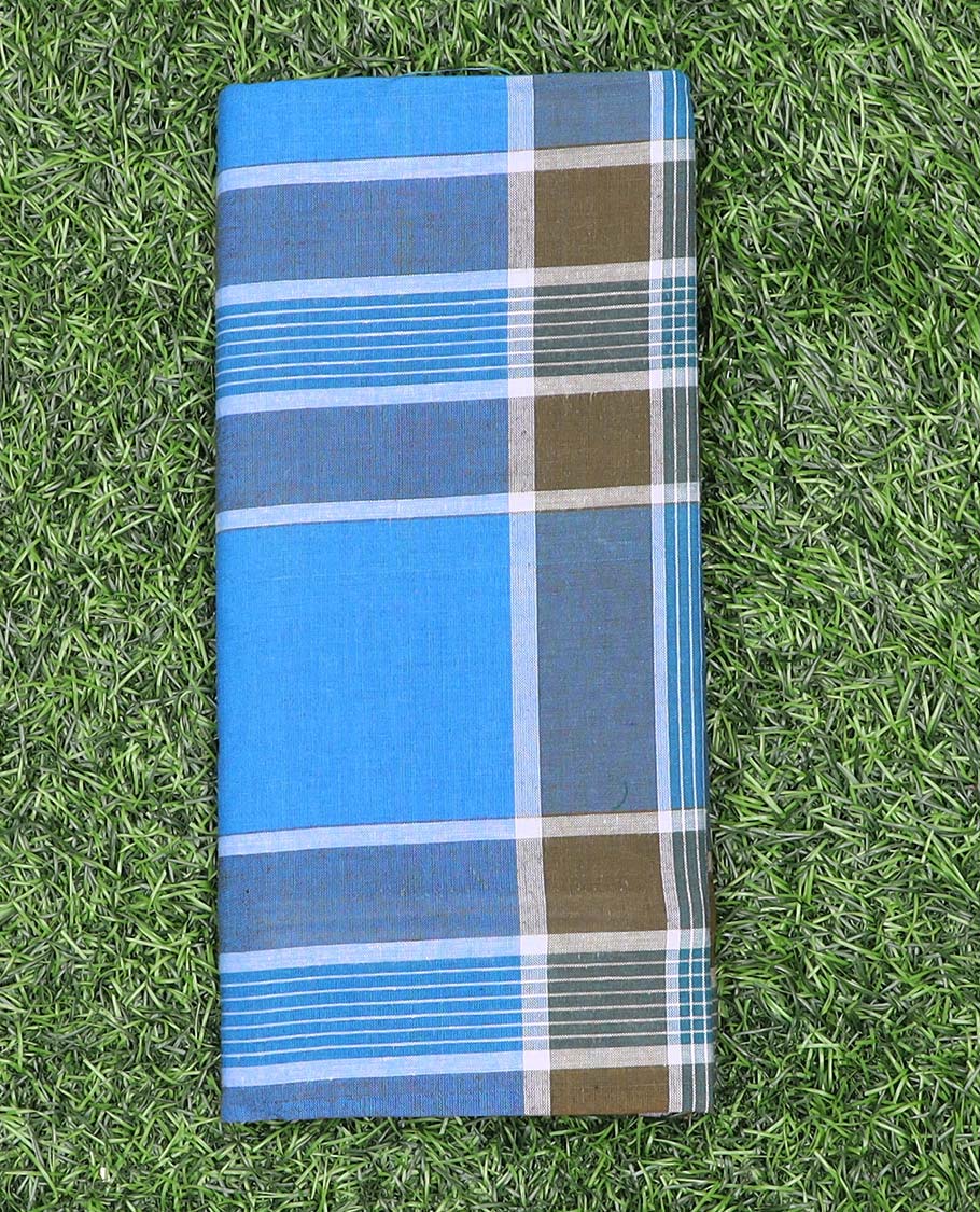 Blue vertical and horizontal striped cotton cozy lungi
