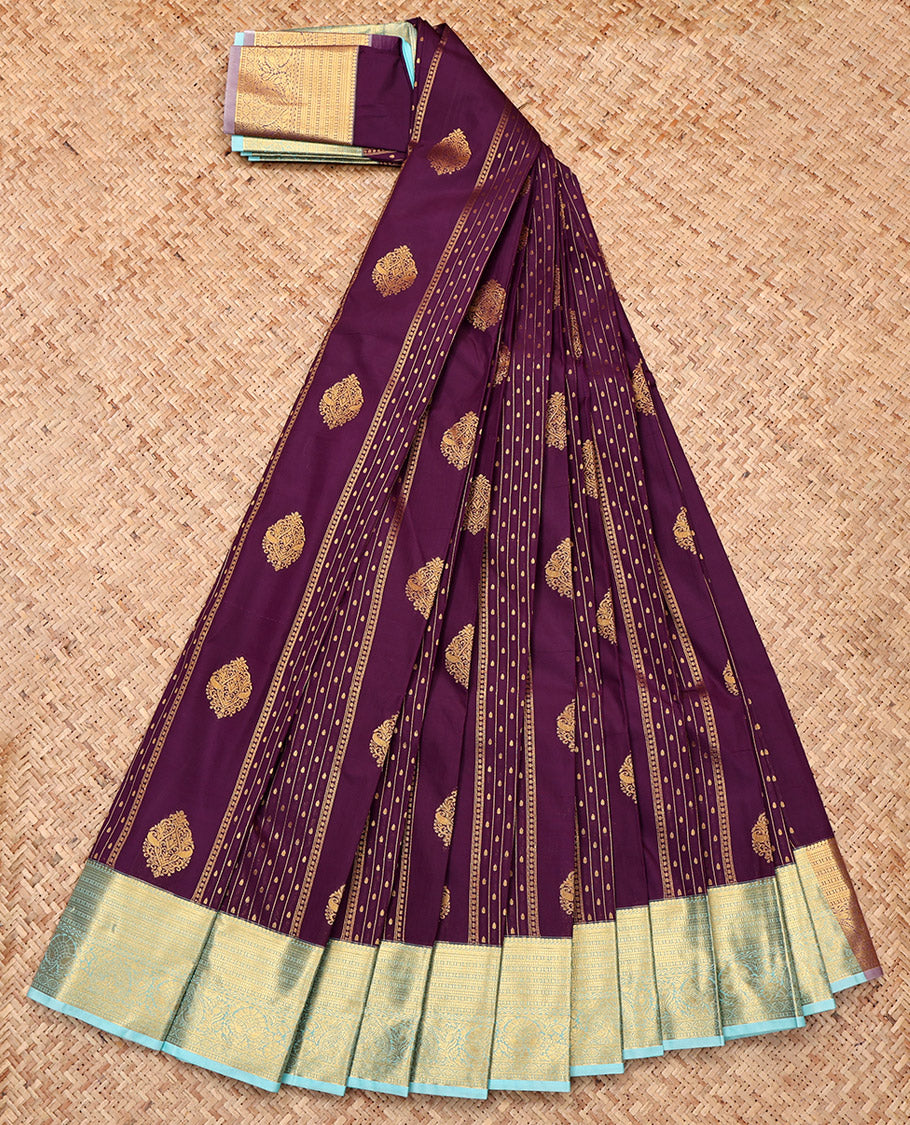 Purple Budget Silk Saree, Elegantly Highlighted with Zari Designs, Complemented by a Contrast Traditional Zari Border, Grand Pallu, and a Contrast Blouse