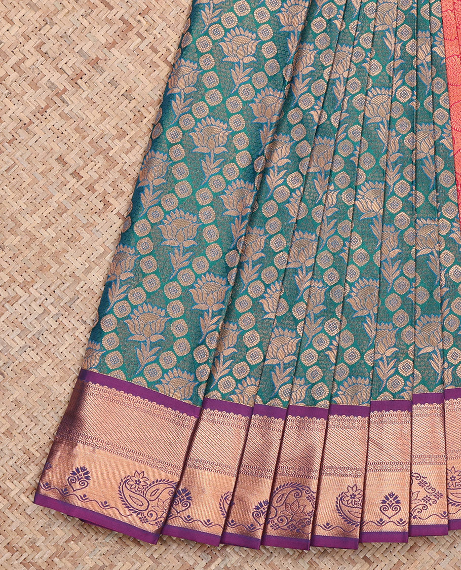 Blue Budget Silk Saree, Detailed with Jacquard, Complemented by Contrast Paisley Zari Border, Grand Pallu, and a Contrast Blouse