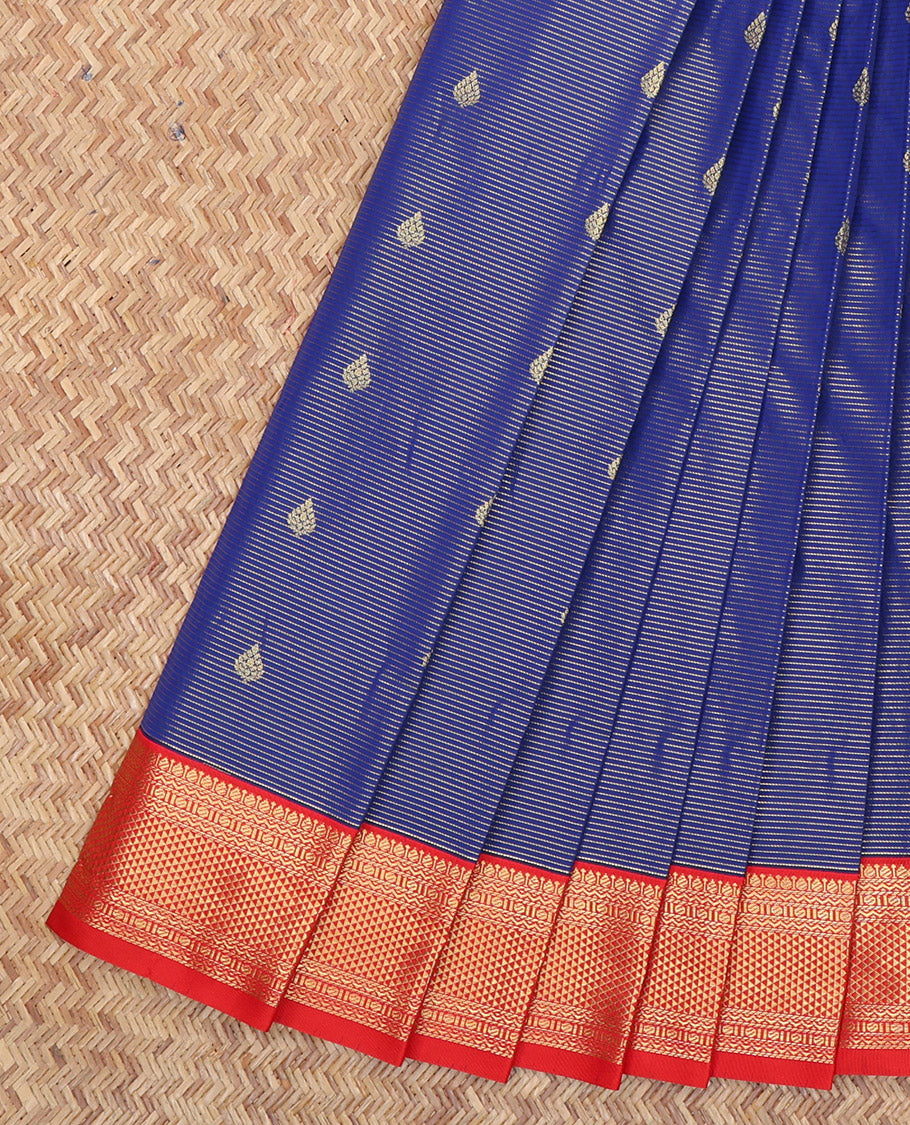 Blue Budget Silk Saree, Beautified with Zari Buttas and Stripes, a Contrast Traditional Zari Border, Grand Pallu, and a Contrast Blouse