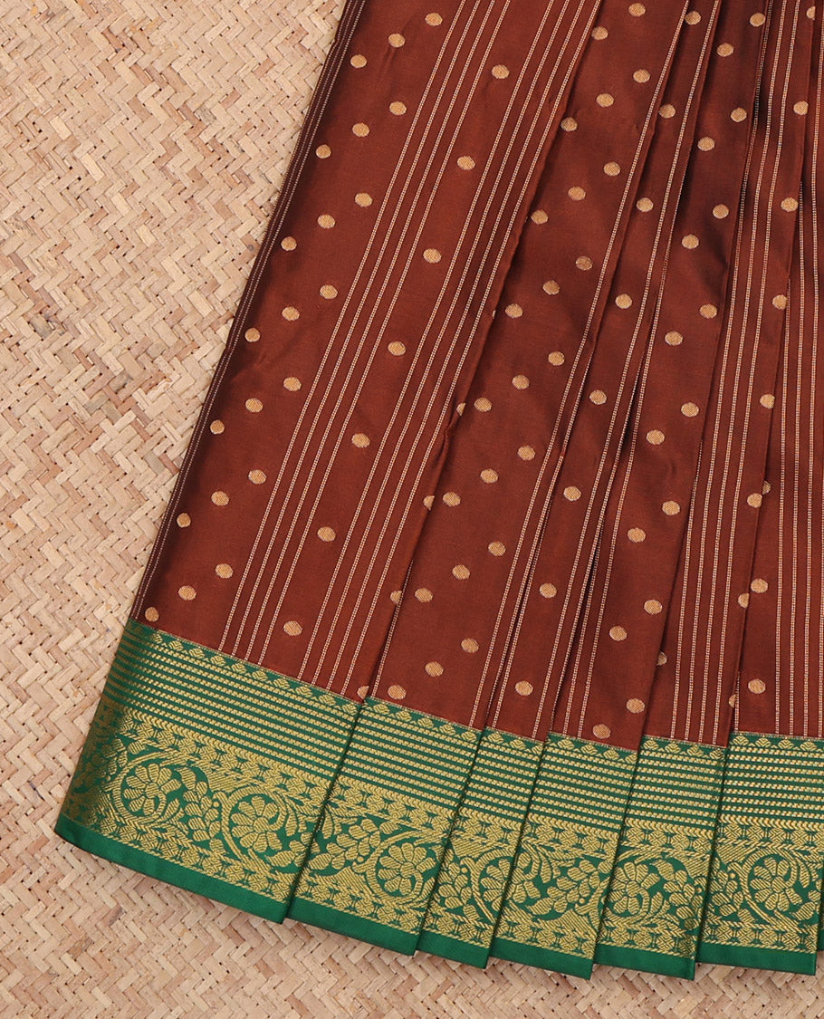Brown Budget Silk Saree, Beautified with Zari Buttas and Stripes, a Contrast Traditional Zari Border, Intricate Pallu, and a Contrast Blouse