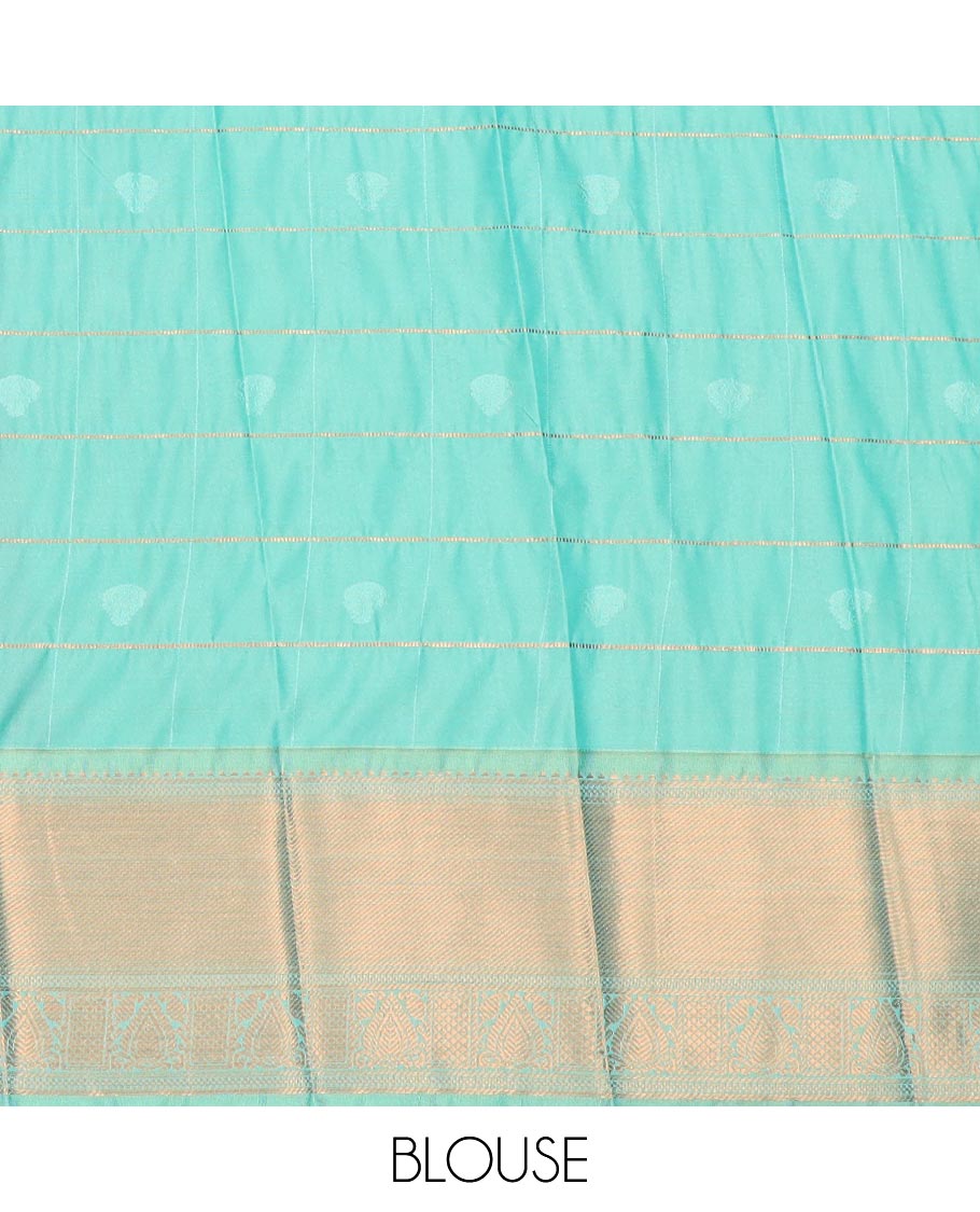 Pink zari buttas enclosed checked gift saree, contrast traditional zari border, and intricate pallu
