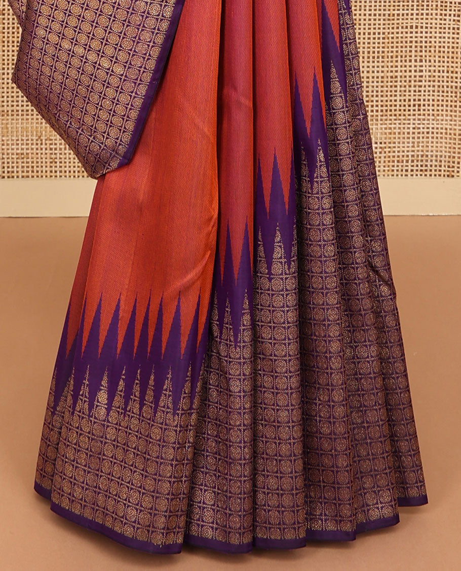 Borderless Multi-color geometric design kancheepuram silk saree with bhavanji design pallu
