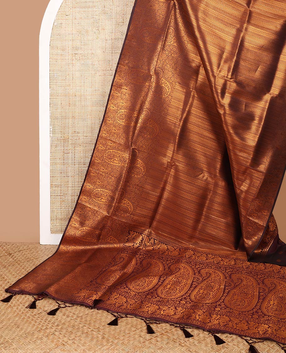 Maroon brocade design mulberry silk saree with self mango design, jacquard border & rich weaving pallu along with plain blouse