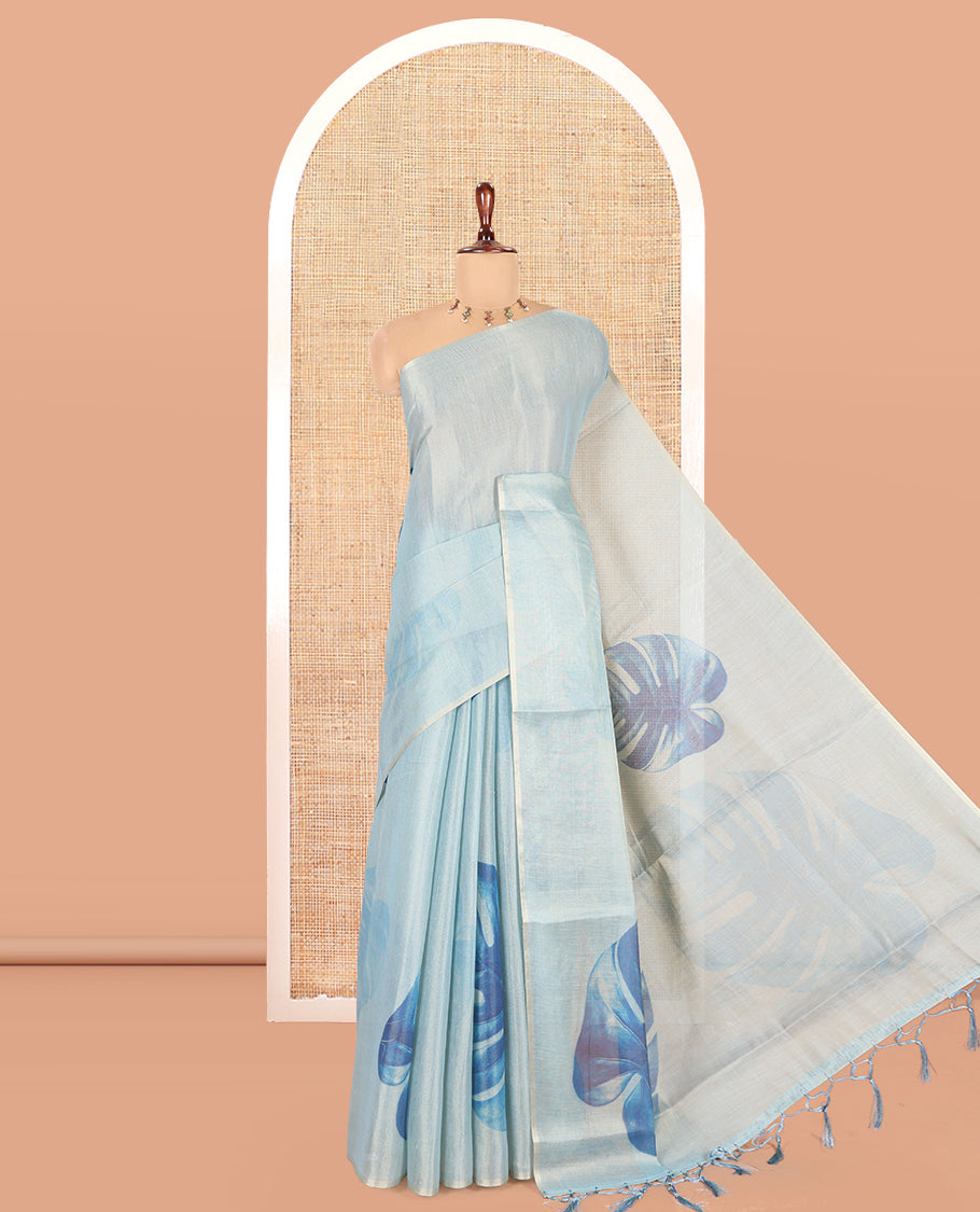 Borderless Blue Tissue Cotton Saree