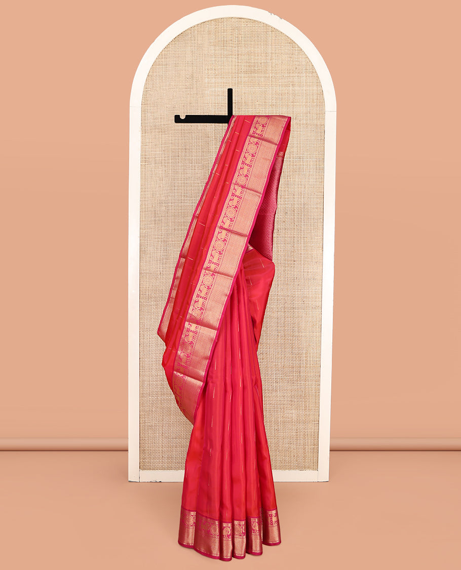 Pink Vasundhara Lite-Silk Mix Saree, Elevated with Malli Mokku Buttas, Contrast Border of Yaali, Chakram, and Mayil Kann Design, Grand Pallu, and a Contrast Blouse