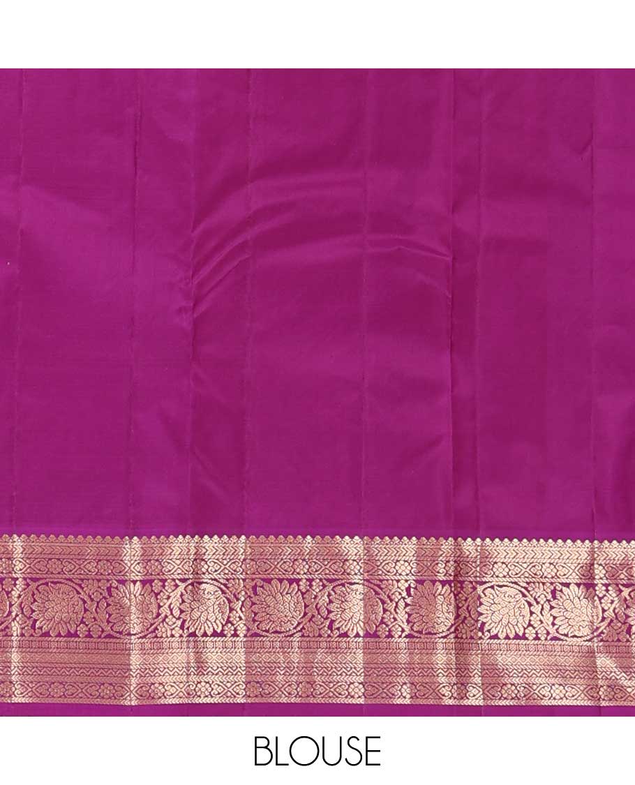 Sandal zari buttas silk saree, contrast border of thilakam, jada nagam, neli and kodi visiry and pallu of diagonally woven kodi manga and geometric designs