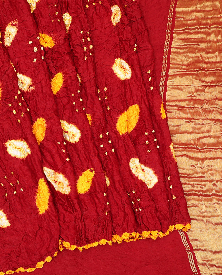Borderless Red Bandhani Dola Silk Saree