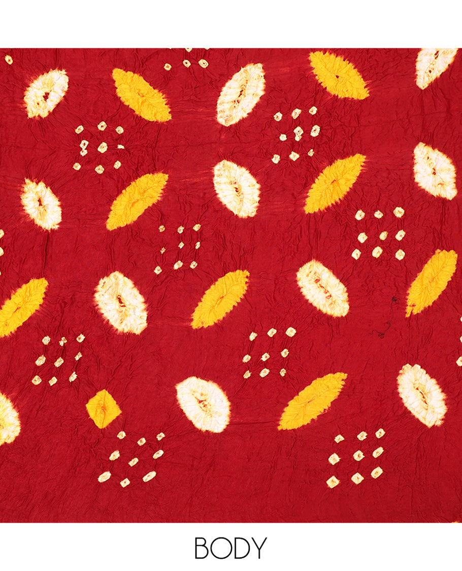 Borderless Red Bandhani Dola Silk Saree