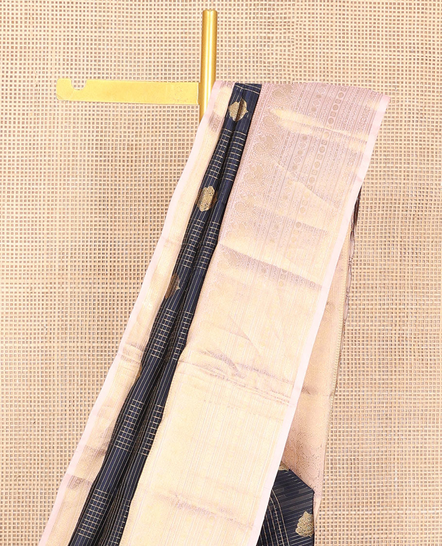 Blue zari design Vasundhara silk mix saree, contrast border of traditional zari designs & intricate zari-rich pallu