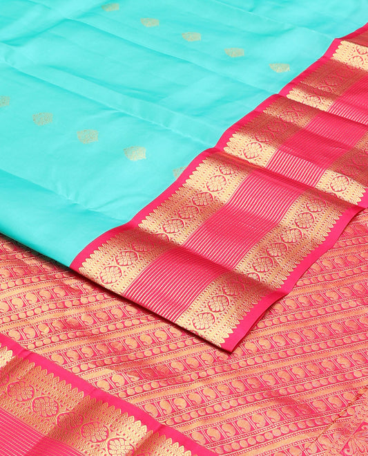 Green zari design vasundhara silk mix saree, contrast border of kathir, zari stripes, manga mokku,poun & kodi visiry & chakram design pallu