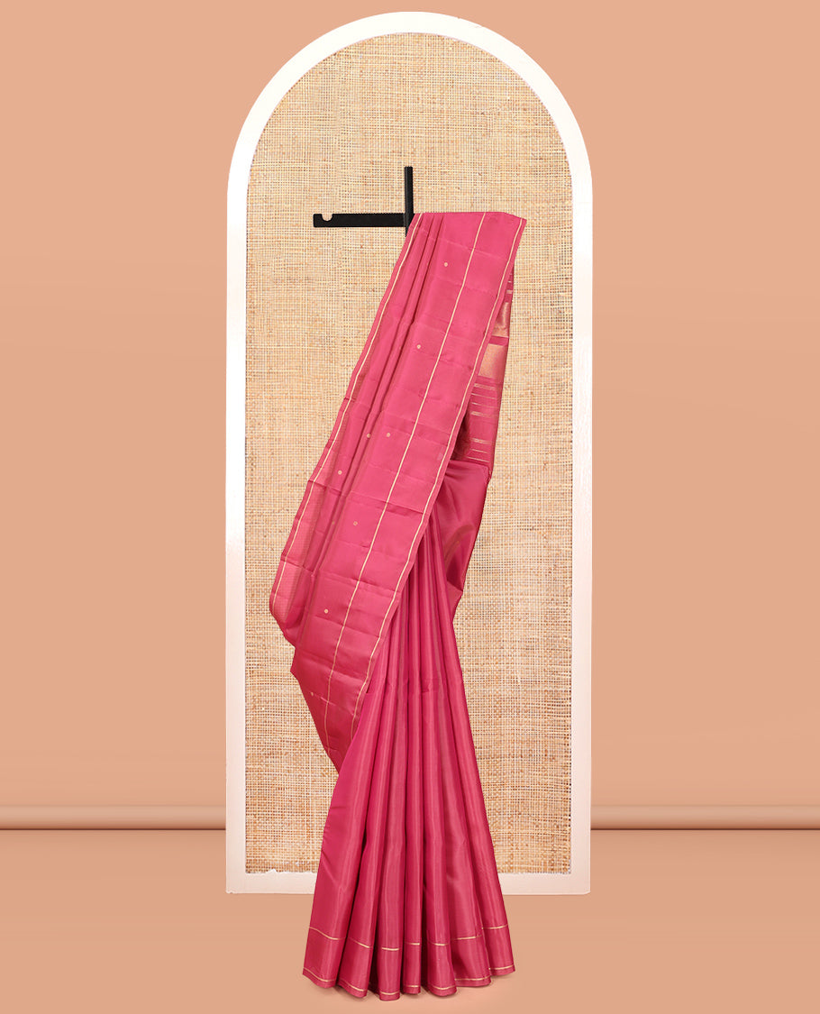 Red Vasundhara Lite Silk Mix Saree, Ornamented with Zari Buttas, a Bodi Border, Pallu of Seppu Rekku, and a Matching Blouse