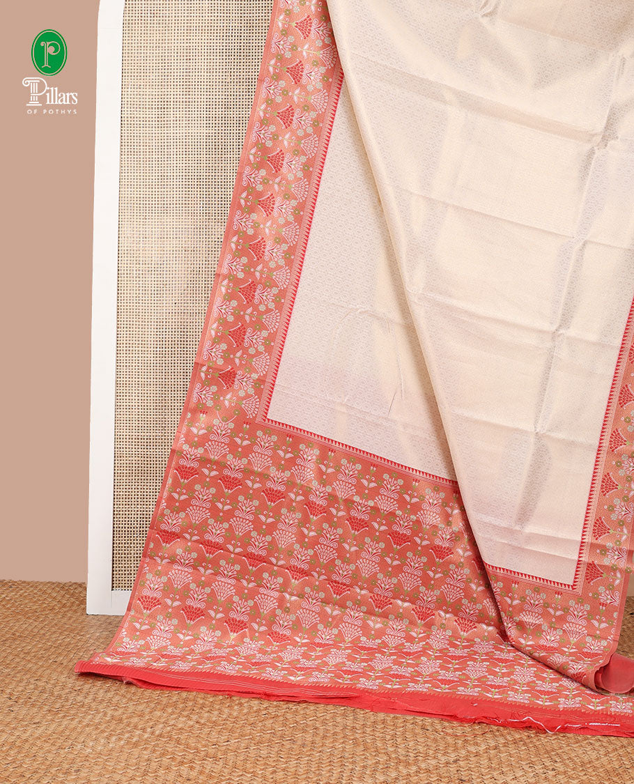 Chikku copper zari weaving litchi silk saree with contrast meena butta border & meena style design pallu along with contrast blouse