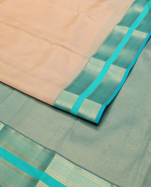 Sandal striped vasundhara silk mix saree, contrast jaal pallu & border of muthu,banaras, ara maadam & ara bogudi