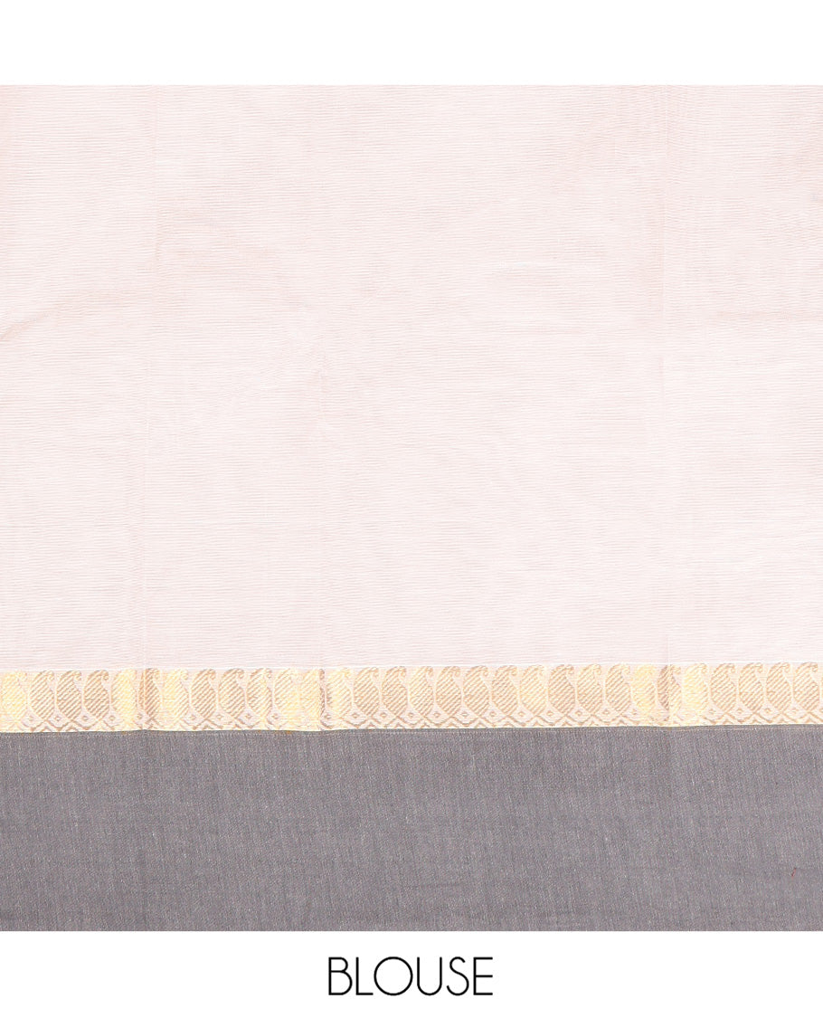 Off-White Kanchi Cotton Saree, Decked Up with Buttas All Over Its Body, Complemented by a Contrast Border, Pallu of Paisley Designs, and Paired with a Matching Blouse