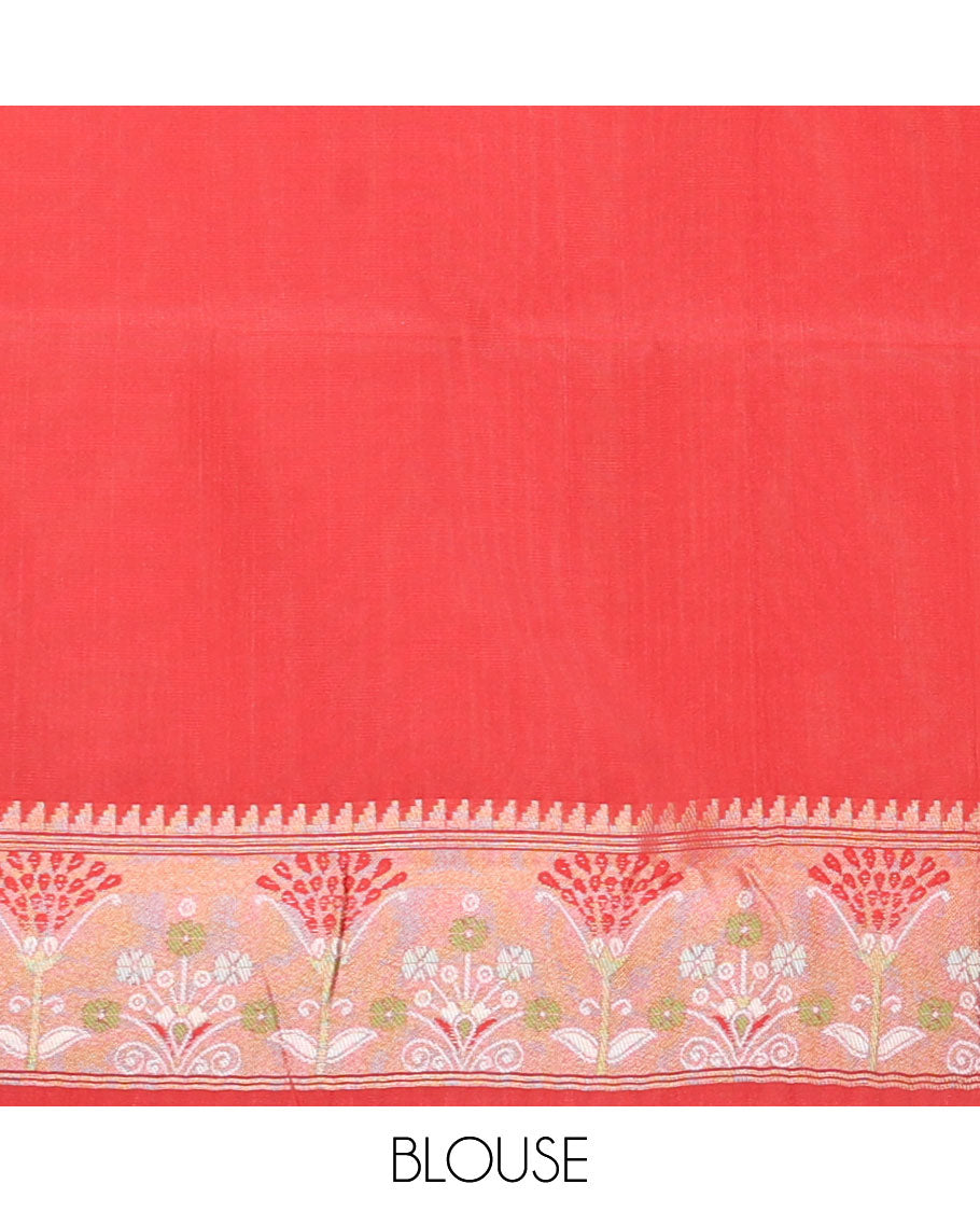 Chikku copper zari weaving litchi silk saree with contrast meena butta border & meena style design pallu along with contrast blouse