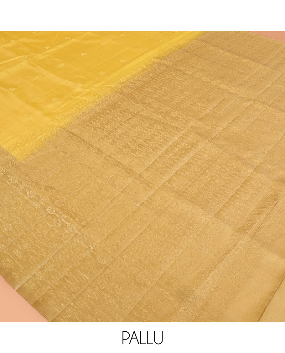 Yellow Mayuri Lite Silk Mix Saree, Subtly Sparkled with Zari Buttas, Complemented by a Contrast Paisley Zari Border, Grand Pallu, and a Contrast Blouse