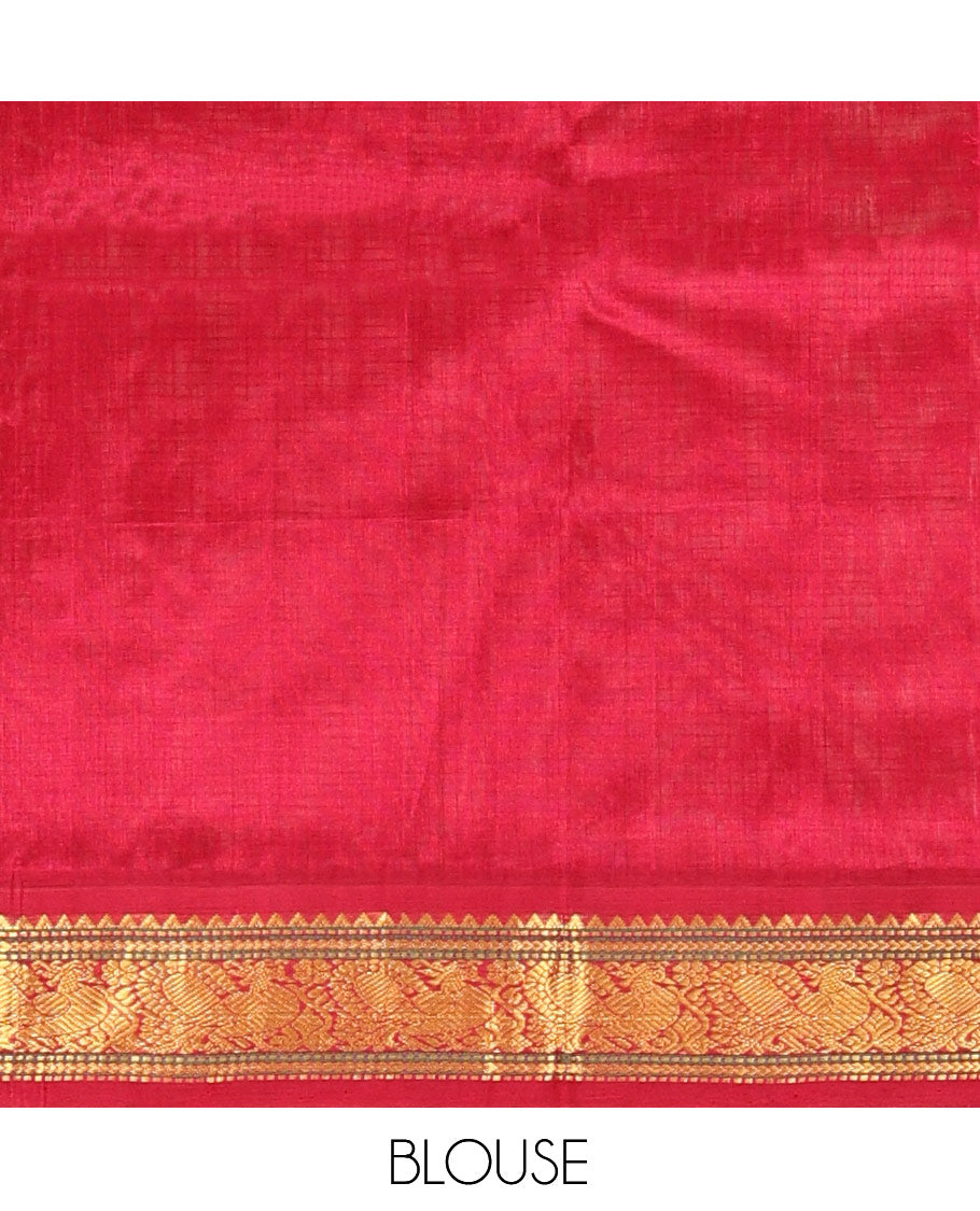 Off-White Checked Kuppadam Silk Saree, a Contrast Traditional Zari Border, Peacock Pallu, a Contrast Blouse
