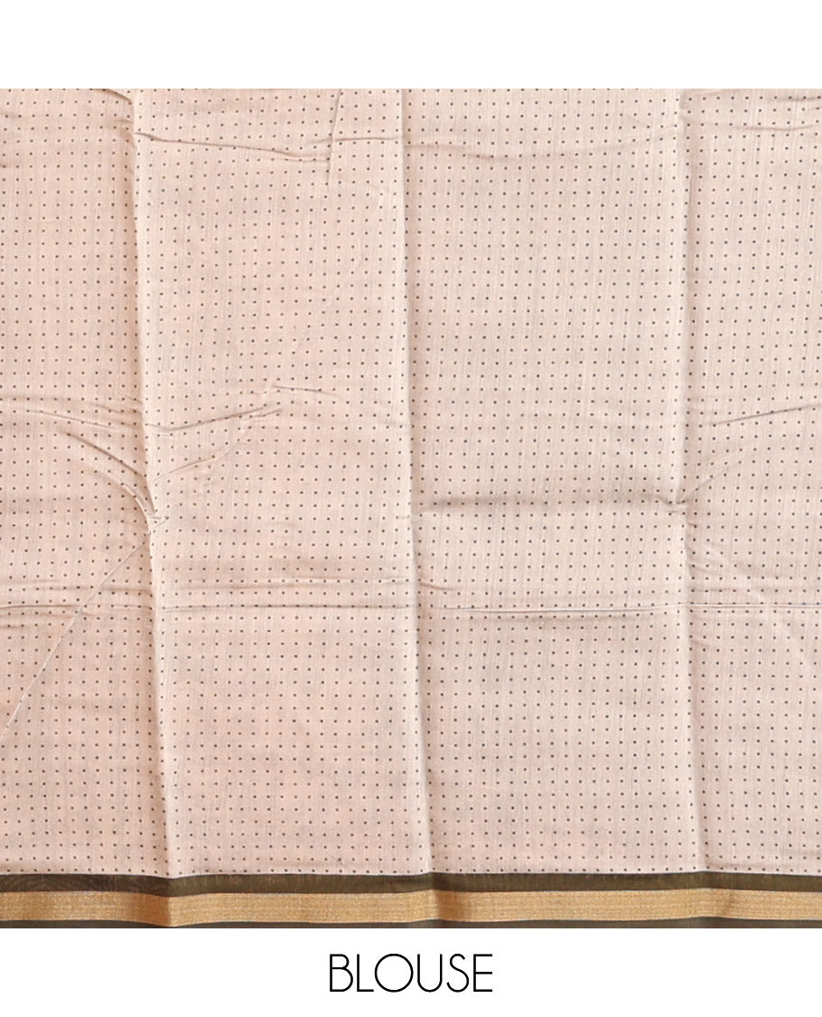 Green Kanchi Cotton Saree, Featuring Floral and Triangle Print All Over Its Body, a Subtle Border, Pallu of Floral Vine and Triangle Print, and Paired with a Contrast Blouse