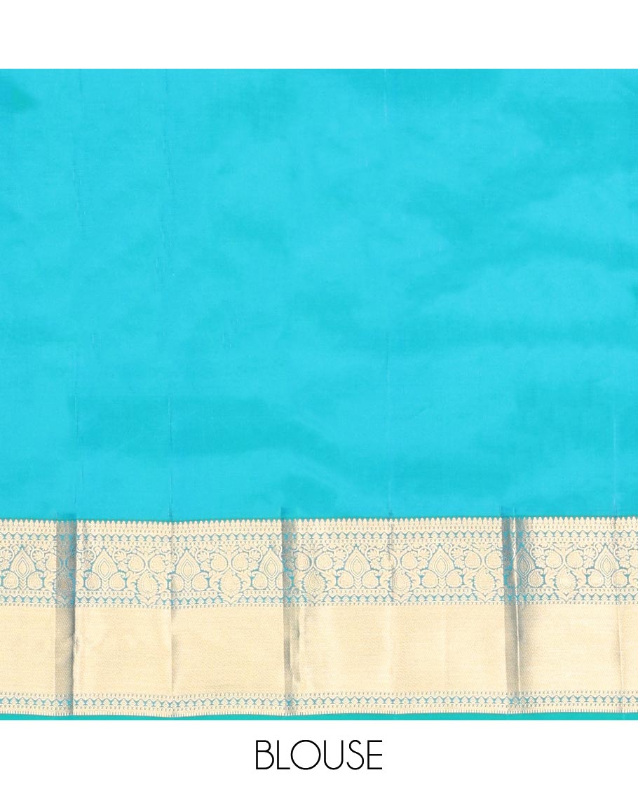 Blue Kanchipuram Wedding Silk Saree, Artfully Detailed with Jacquard Design, Zari Border of Traditional Designs, Grand Pallu, and Matching Blouse