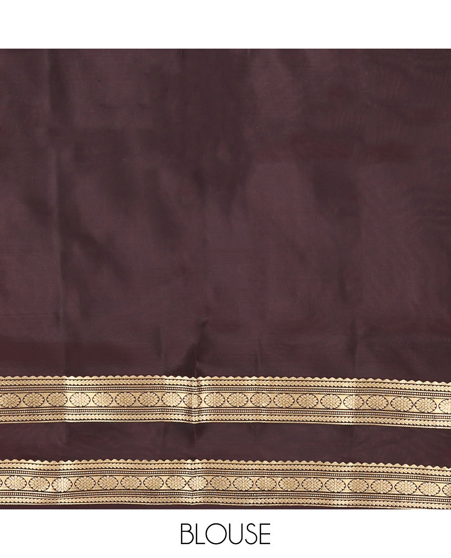 Grey Mayuri Lite Silk Mix Saree, Bedecked with Zari Buttas All Over Its Body, Complemented by Contrast Rettai Pettu Border of Rekku, Kathir, Muthu, Banaras, and Laddu Kamalam Designs, Jaal Pallu, and Paired with Contrast Blouse