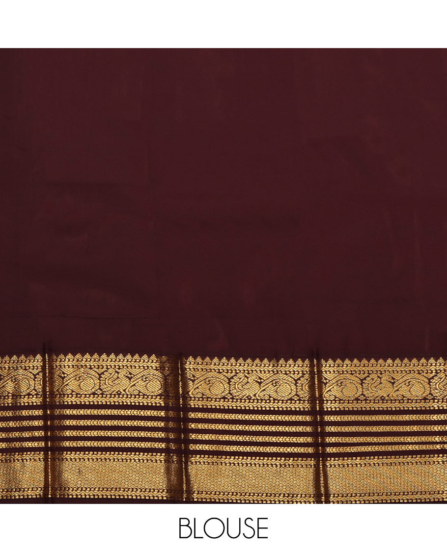 Orange Budget Silk Saree, Boldly Accentuated with Zari Buttas All Over Its Body, Complemented by a Contrast Traditional Zari Design Border, Grand Jaal Pallu, and Paired with a Contrast Blouse