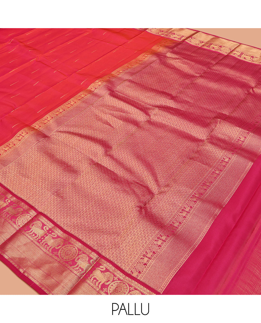 Pink Vasundhara Lite-Silk Mix Saree, Elevated with Malli Mokku Buttas, Contrast Border of Yaali, Chakram, and Mayil Kann Design, Grand Pallu, and a Contrast Blouse